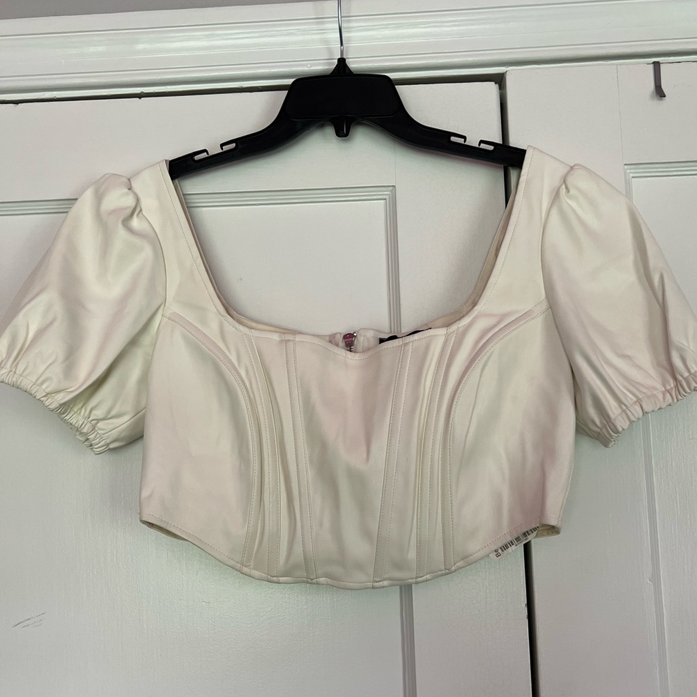 Bershka Faux Leather Corset top with puff sleeves
